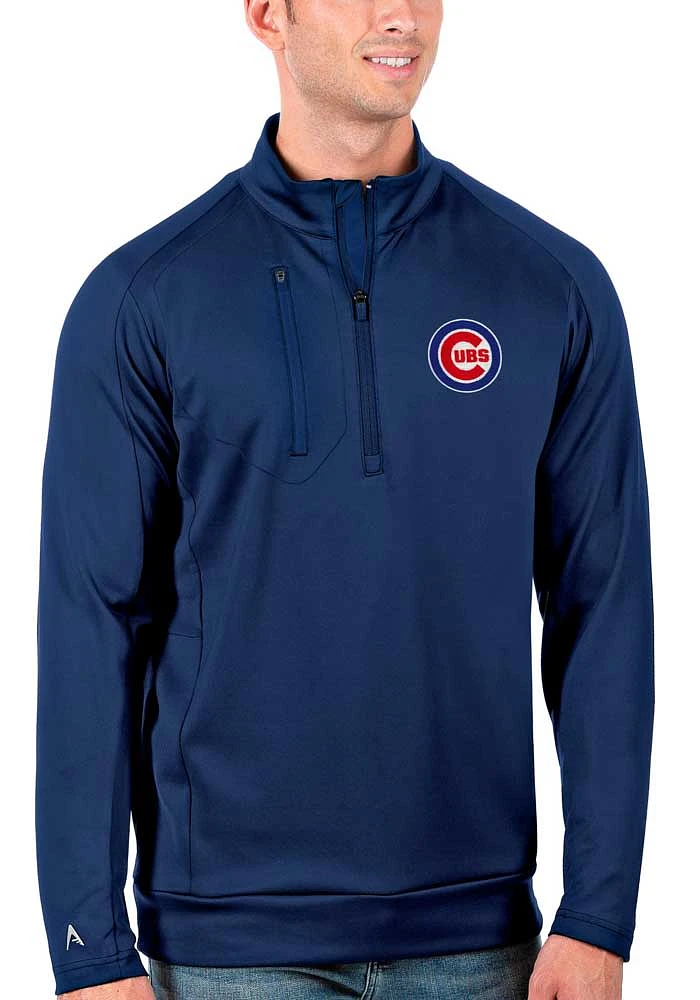 Antigua Chicago Cubs Mens Blue Generation Long Sleeve Qtr Zip Pullover