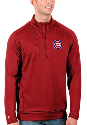 Antigua Chicago Cubs Mens Red Generation Long Sleeve Qtr Zip Pullover