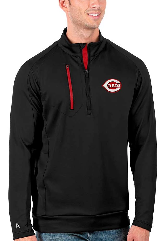 Antigua Cincinnati Reds Mens Black Generation Design Long Sleeve Qtr Zip Pullover