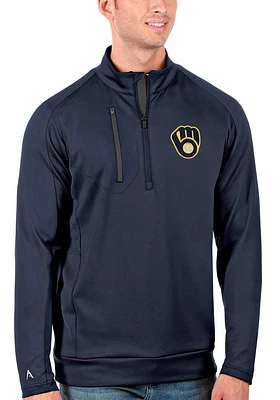 Antigua Milwaukee Brewers Mens Navy Blue Generation Long Sleeve Qtr Zip Pullover