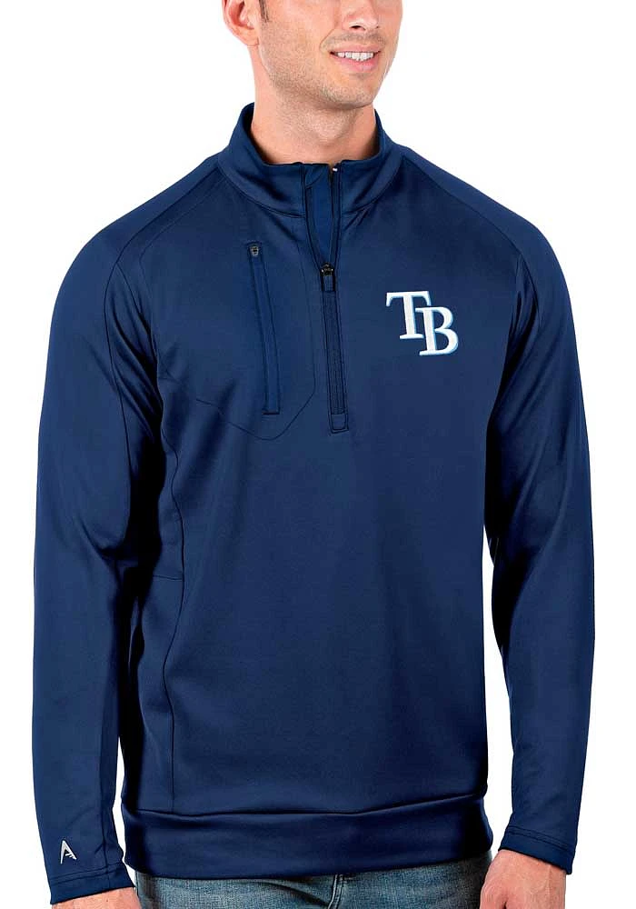 Antigua Tampa Bay Rays Mens Blue Generation Long Sleeve Qtr Zip Pullover
