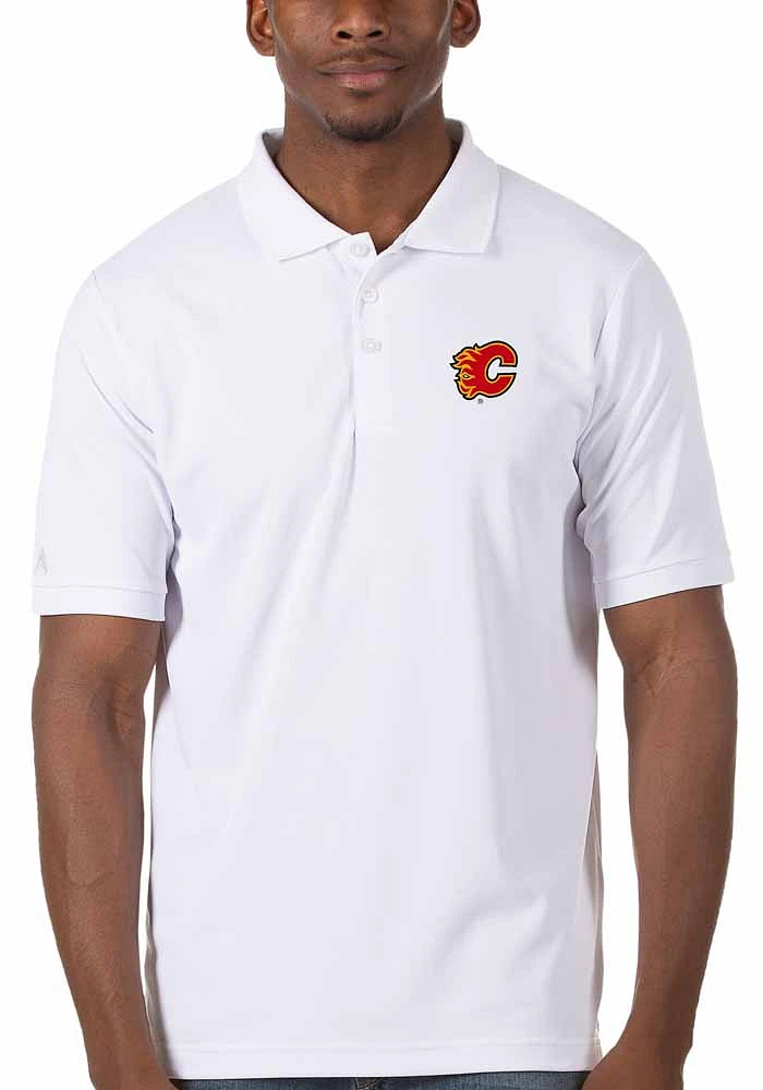 Antigua Calgary Flames Mens White Legacy Pique Short Sleeve Polo