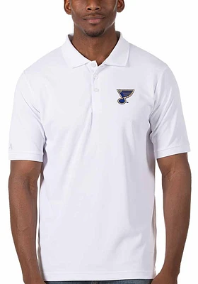 Antigua St Louis Blues Mens White Legacy Pique Logo Short Sleeve Polo