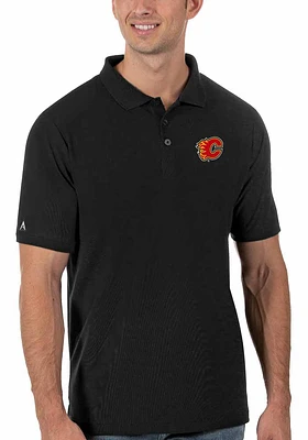 Antigua Calgary Flames Mens Black Legacy Pique Short Sleeve Polo