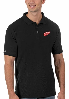 Antigua Detroit Red Wings Mens Black Legacy Pique Short Sleeve Polo