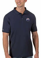 Antigua Edmonton Oilers Mens Navy Blue Legacy Pique Short Sleeve Polo