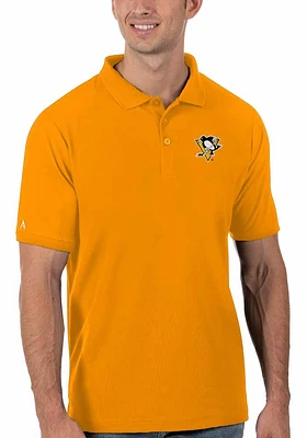 Antigua Pittsburgh Penguins Mens Gold Legacy Pique Short Sleeve Polo