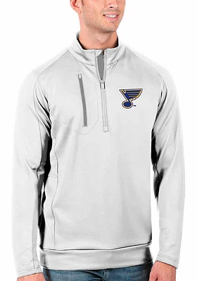 Antigua St Louis Blues Mens White Generation Logo Long Sleeve Qtr Zip Pullover