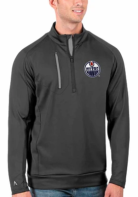 Antigua Edmonton Oilers Mens Grey Generation Long Sleeve Qtr Zip Pullover