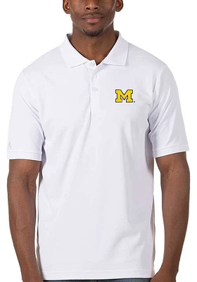Antigua Michigan Wolverines Mens White Legacy Pique Short Sleeve Polo