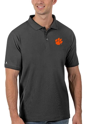 Antigua Clemson Tigers Mens Grey Legacy Pique Short Sleeve Polo