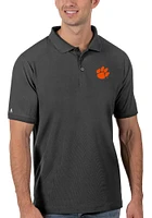 Antigua Clemson Tigers Mens Grey Legacy Pique Short Sleeve Polo