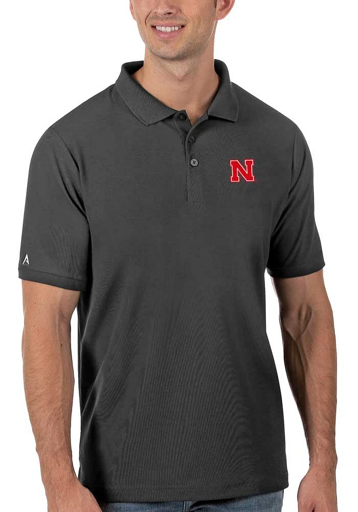 Antigua Nebraska Cornhuskers Mens Grey Legacy Pique Polo Short Sleeve