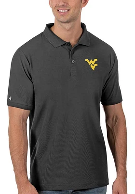 Antigua West Virginia Mountaineers Mens Grey Legacy Pique Short Sleeve Polo