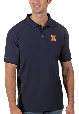 Antigua Illinois Fighting Illini Mens Navy Blue Legacy Pique Short Sleeve Polo