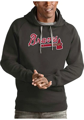 Antigua Atlanta Braves Mens Charcoal Full Front Victory Long Sleeve Hoodie
