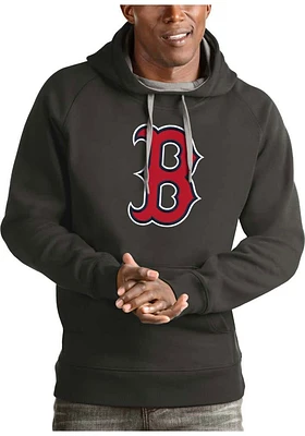Antigua Boston Red Sox Mens Charcoal Full Front Victory Long Sleeve Hoodie