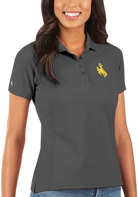 Antigua Wyoming Cowboys Womens Grey Legacy Pique Short Sleeve Polo Shirt
