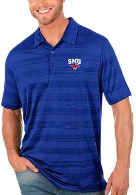 Antigua SMU Mustangs Mens Blue Compass Short Sleeve Polo