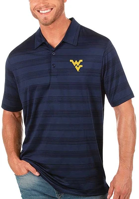 Antigua West Virginia Mountaineers Mens Navy Blue Compass Short Sleeve Polo