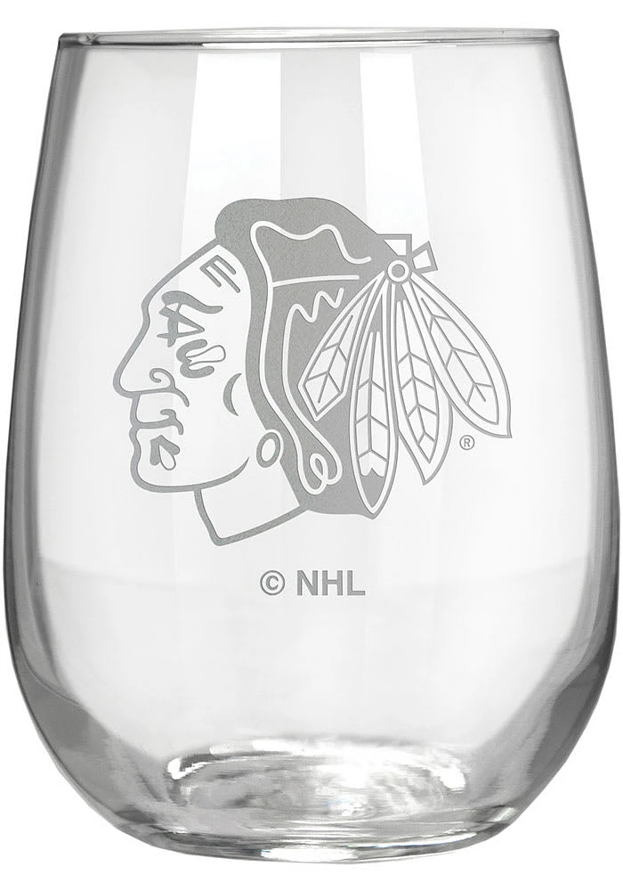 Chicago Blackhawks 15oz Laser Etch Stemless Wine Glass - White