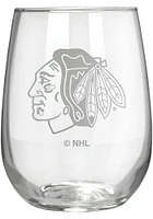 Chicago Blackhawks 15oz Laser Etch Stemless Wine Glass - White