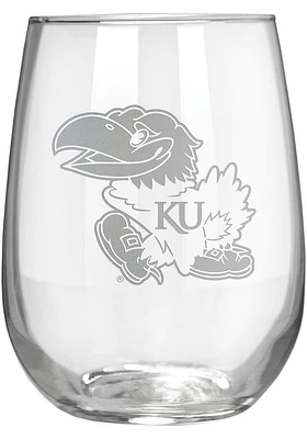 Kansas Jayhawks 15oz Laser Etch Stemless Wine Glass - White