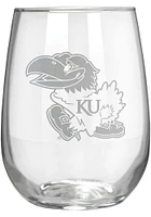 Kansas Jayhawks 15oz Laser Etch Stemless Wine Glass - White