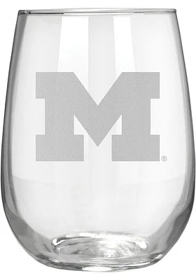 Michigan Wolverines 15oz Laser Etch Stemless Wine Glass - White