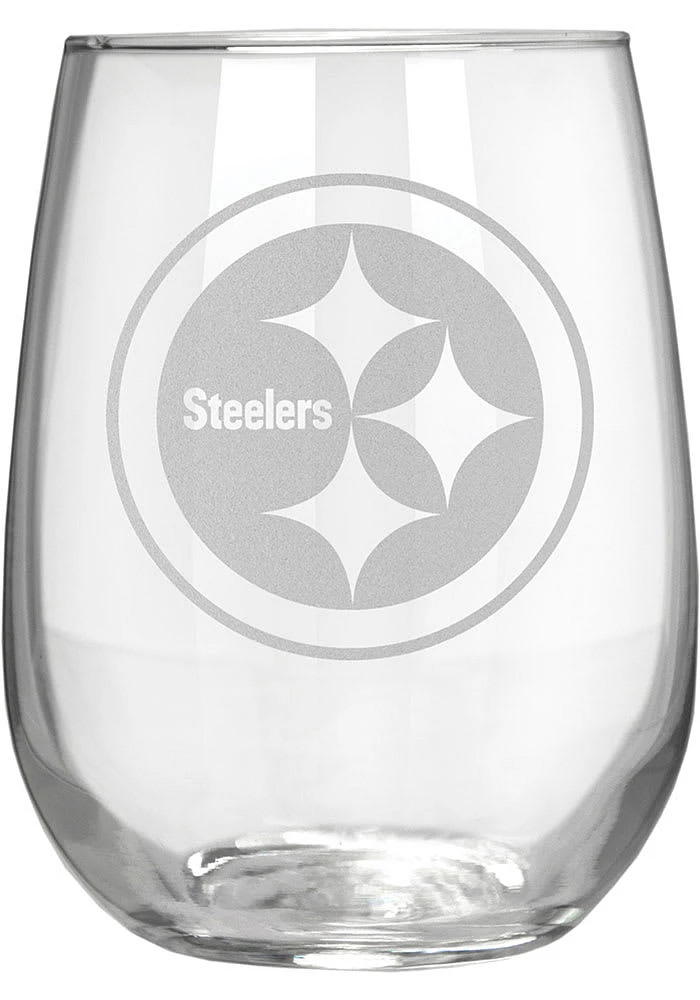 Pittsburgh Steelers 15oz Laser Etch Stemless Wine Glass - White