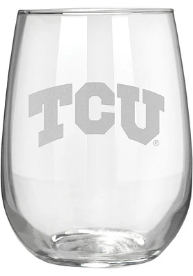 TCU Horned Frogs 15oz Laser Etch Stemless Wine Glass - White