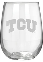TCU Horned Frogs 15oz Laser Etch Stemless Wine Glass - White