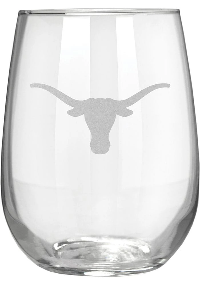 Texas Longhorns 15oz Laser Etch Stemless Wine Glass - White