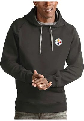 Antigua Pittsburgh Steelers Mens Charcoal Victory Long Sleeve Hoodie
