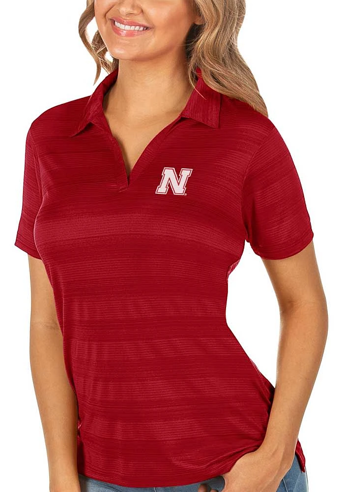 Womens Nebraska Cornhuskers Antigua Compass Short Sleeve Polo Shirt