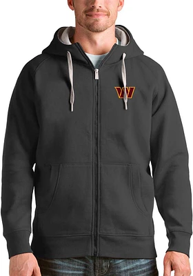 Antigua Washington Commanders Mens Charcoal Victory Full Long Sleeve Zip Jacket