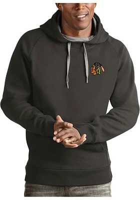 Antigua Chicago Blackhawks Mens Charcoal Victory Long Sleeve Hoodie