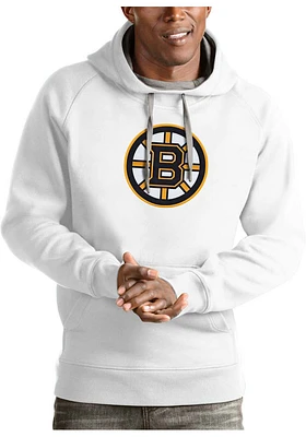 Antigua Boston Bruins Mens White Full Front Victory Long Sleeve Hoodie