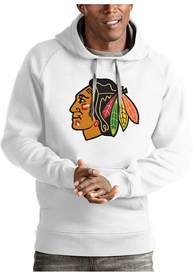 Antigua Chicago Blackhawks Mens White Full Front Victory Long Sleeve Hoodie