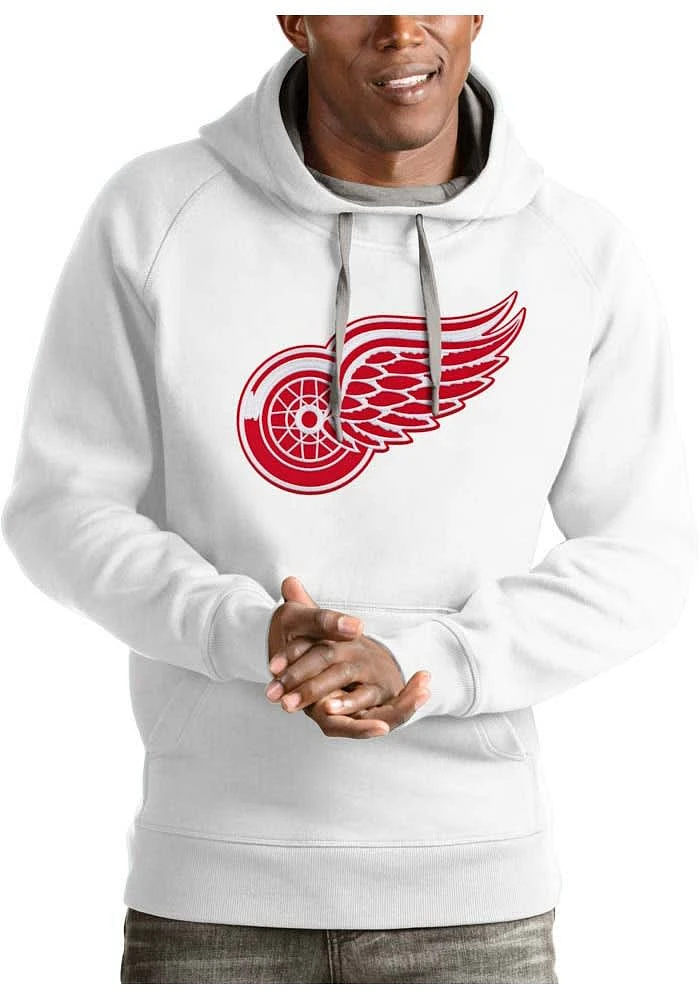 Antigua Detroit Red Wings Mens White Full Front Victory Long Sleeve Hoodie