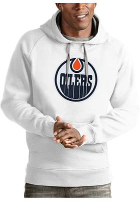 Antigua Edmonton Oilers Mens White Full Front Victory Long Sleeve Hoodie