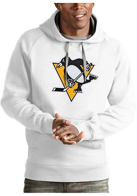 Antigua Pittsburgh Penguins Mens White Full Front Victory Long Sleeve Hoodie