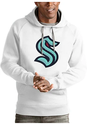 Antigua Seattle Kraken Mens White Full Front Victory Long Sleeve Hoodie