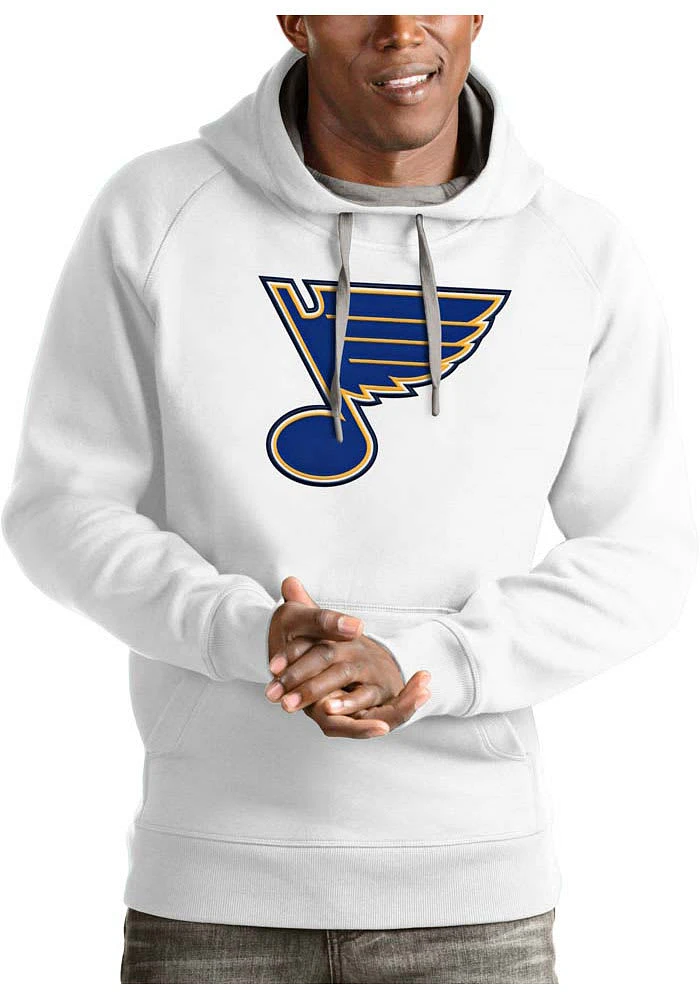 Antigua St Louis Blues Mens White Full Front Victory Long Sleeve Hoodie