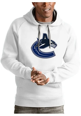Antigua Vancouver Canucks Mens White Full Front Victory Long Sleeve Hoodie