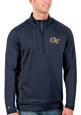 Antigua GA Tech Yellow Jackets Mens Navy Blue Generation Long Sleeve Qtr Zip Pullover