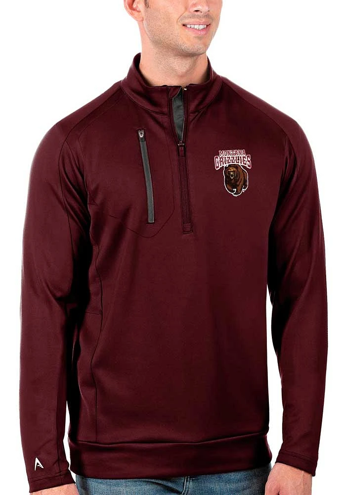 Antigua Montana Grizzlies Mens Red Generation Long Sleeve Qtr Zip Pullover