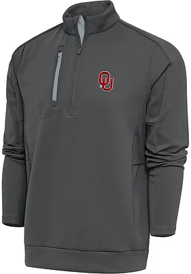 Antigua Oklahoma Sooners Mens Grey Generation Long Sleeve Qtr Zip Pullover