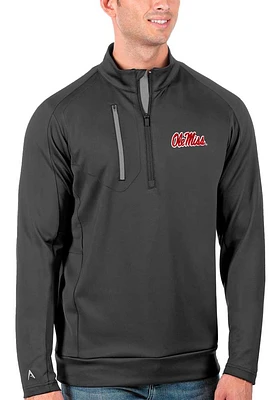 Antigua Ole Miss Rebels Mens Grey Generation Long Sleeve Qtr Zip Pullover
