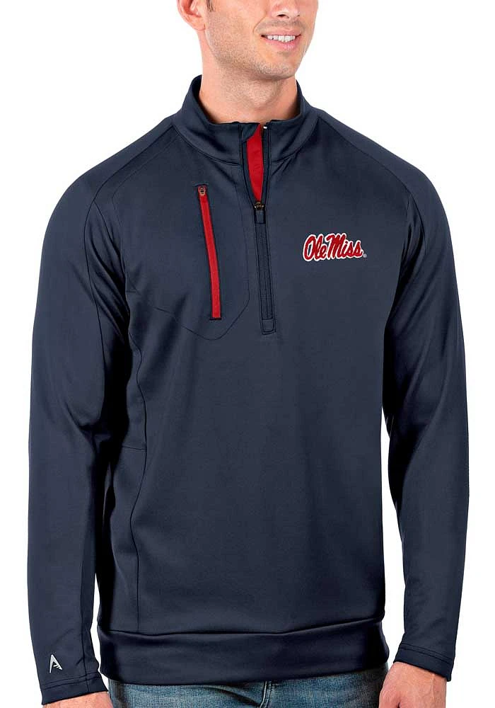 Antigua Ole Miss Rebels Mens Navy Blue Generation Long Sleeve Qtr Zip Pullover